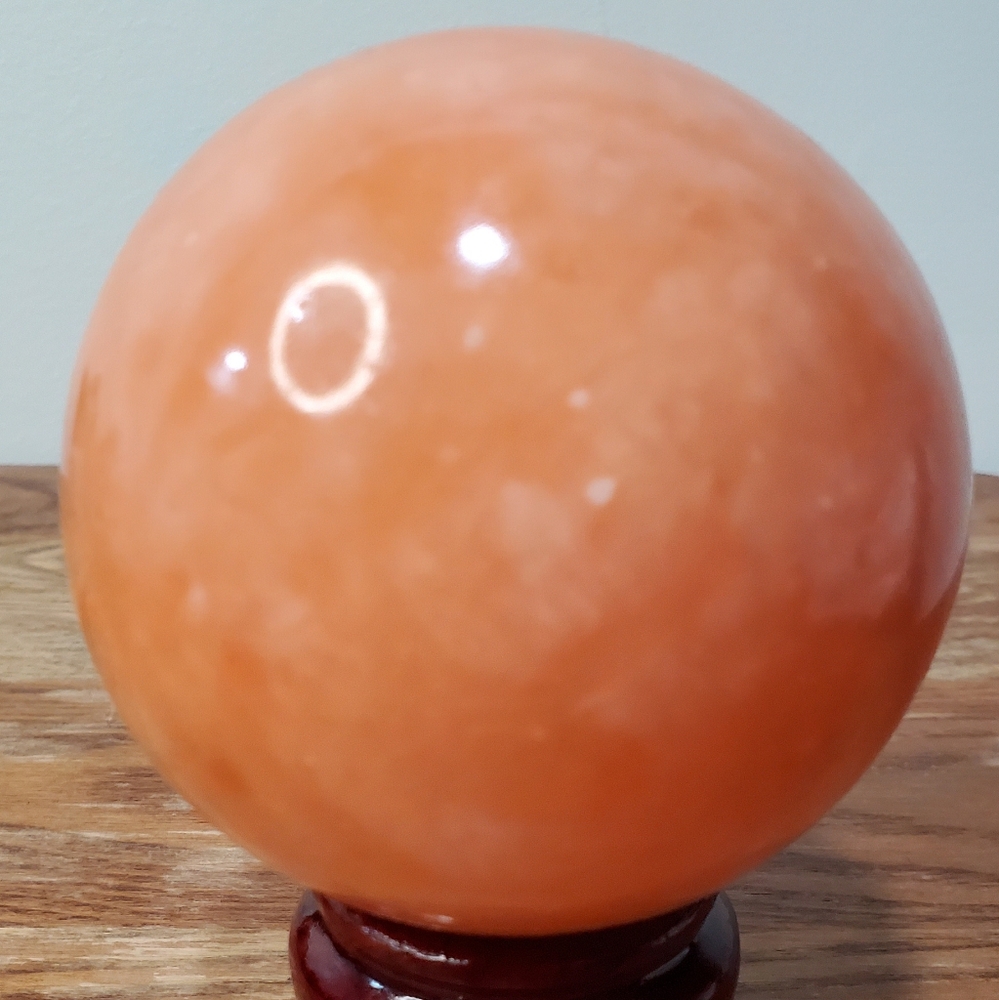 1.24 lbs Orange Calcite Crystal Sphere 77mm 1.24 Pounds